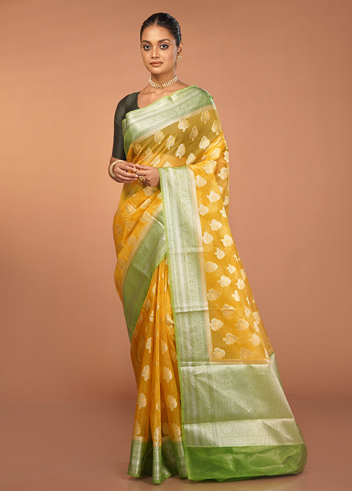 Yellow Organza Saree With Blouse Piece