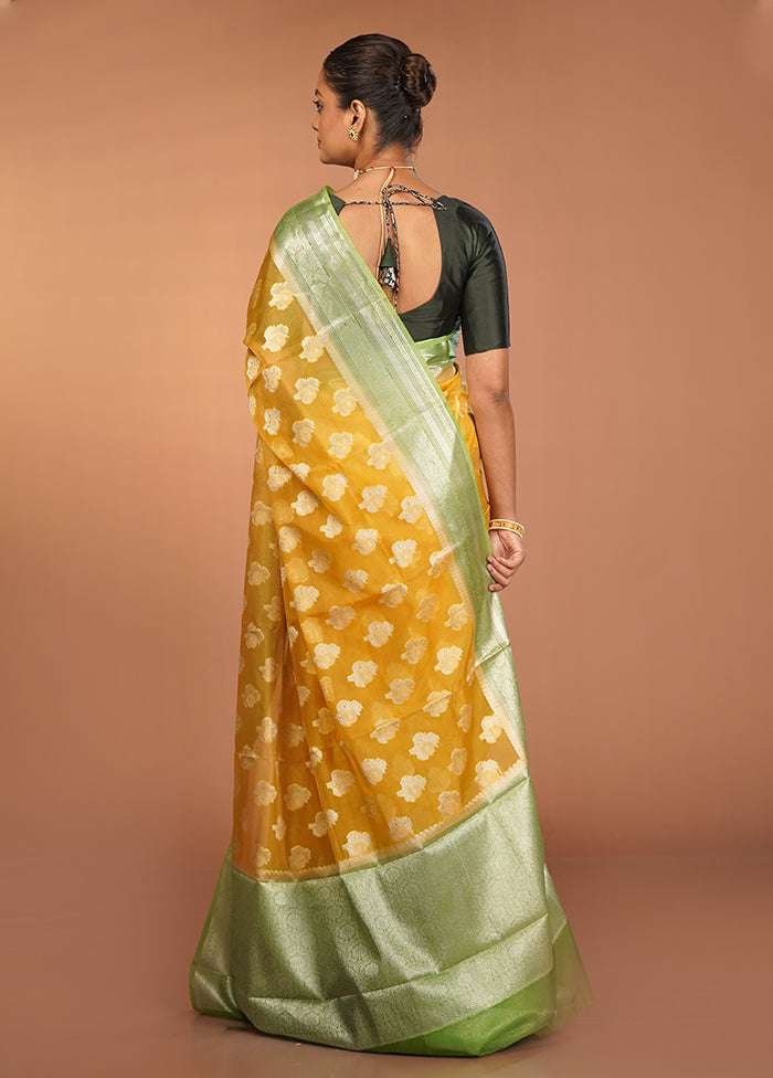 Yellow Organza Saree With Blouse Piece