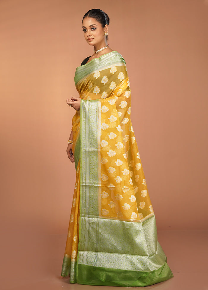 Yellow Organza Saree With Blouse Piece