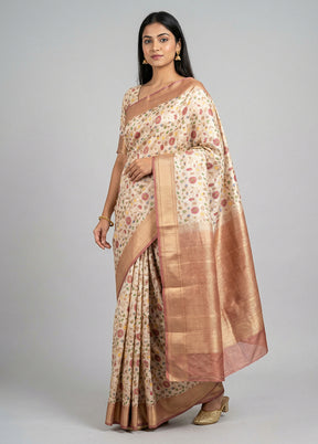 Cream Handloom Katan Pure Silk Saree With Blouse Piece