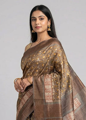 Green Tussar Silk Saree With Blouse Piece