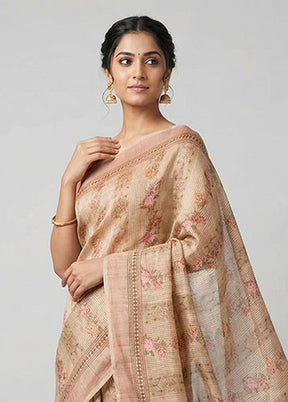 Cream Organza Saree With Blouse Piece