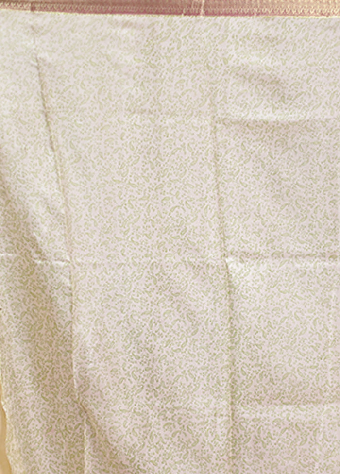 Cream Printed Pure Silk Saree Without Blouse Piece