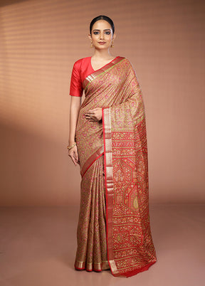 Green Printed Pure Silk Saree Without Blouse Piece