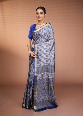 Grey Printed Pure Silk Saree Without Blouse Piece