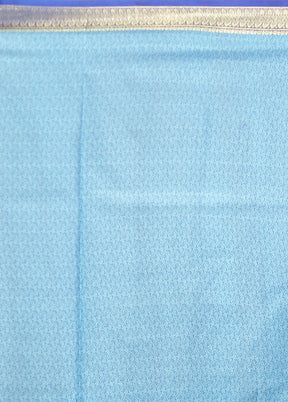 Blue Printed Pure Silk Saree Without Blouse Piece