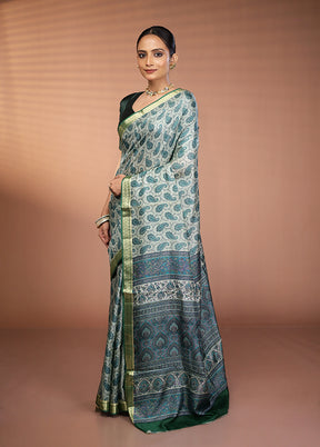 Green Printed Pure Silk Saree Without Blouse Piece