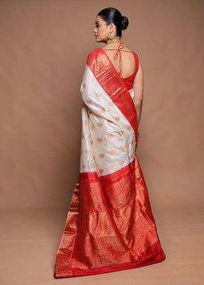 Cream Handloom Kanjivaram Pure Silk Saree With Blouse Piece