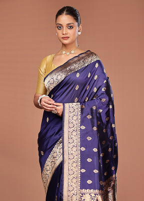 Blue Katan Pure Silk Saree With Blouse Piece
