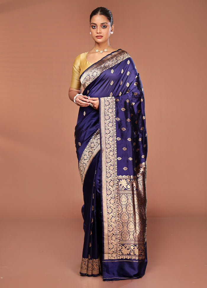 Blue Katan Pure Silk Saree With Blouse Piece