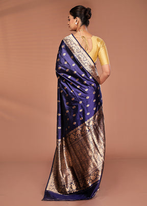 Blue Katan Pure Silk Saree With Blouse Piece