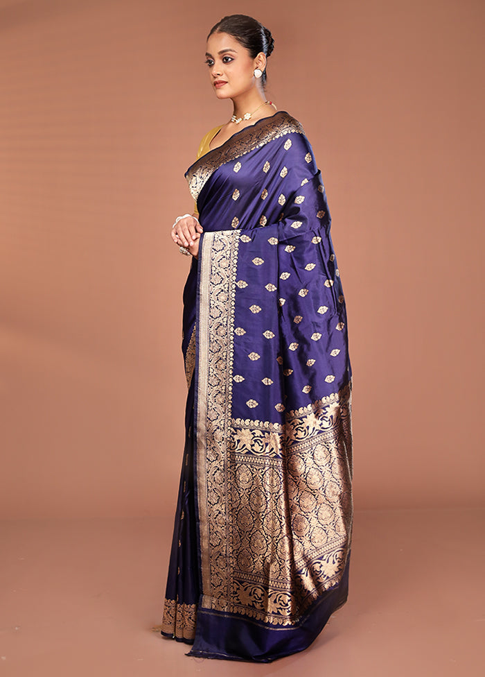 Blue Katan Pure Silk Saree With Blouse Piece