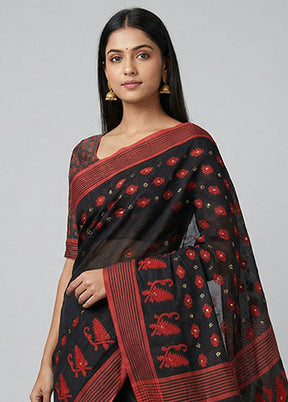 Grey Jamdani Cotton Saree Without Blouse Piece