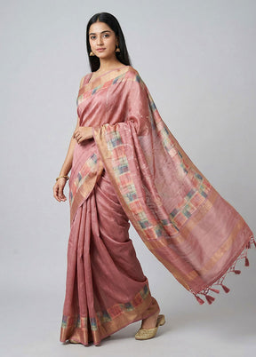 Pink Tussar Silk Saree With Blouse Piece