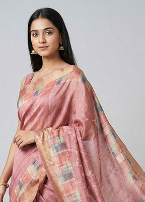 Pink Tussar Silk Saree With Blouse Piece