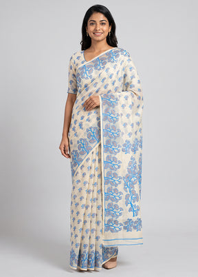 White Jamdani Cotton Saree Without Blouse Piece