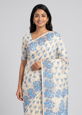 White Jamdani Cotton Saree Without Blouse Piece
