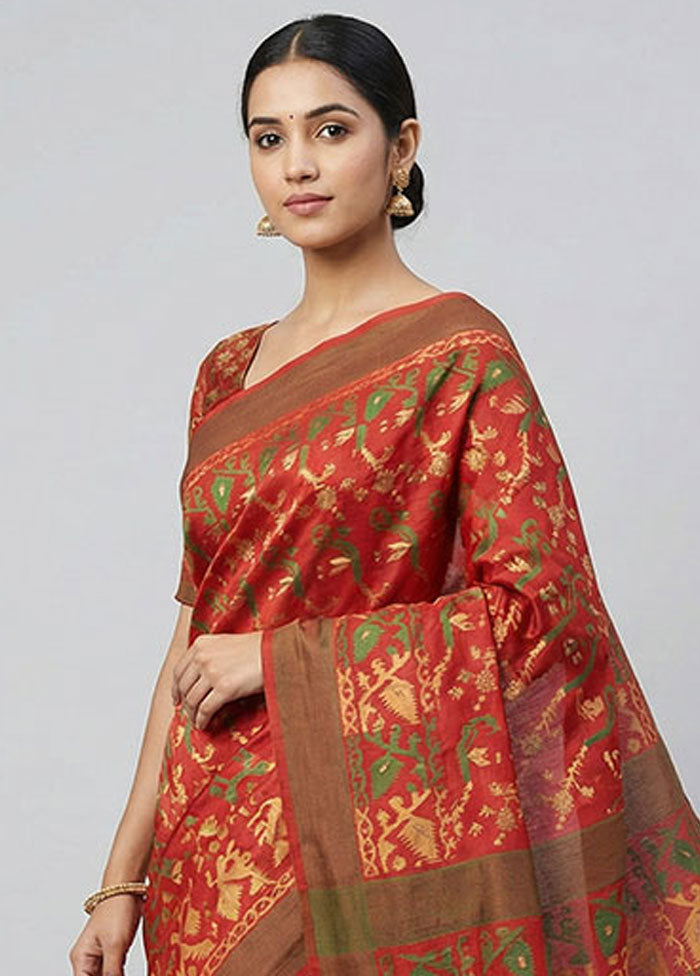 Red Jamdani Cotton Saree Without Blouse Piece