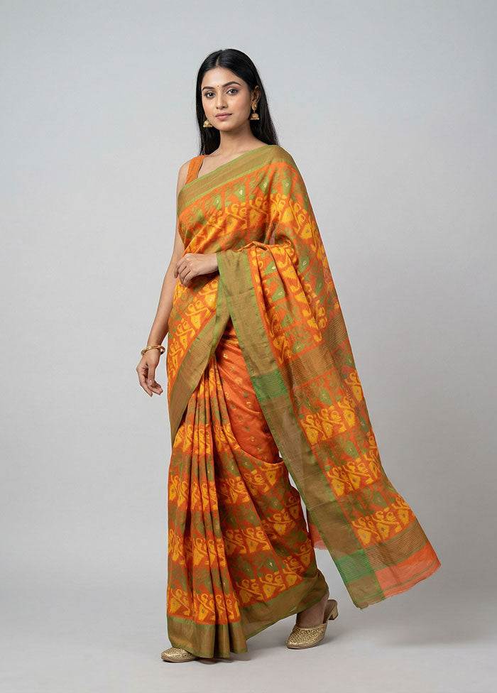 Rust Jamdani Cotton Saree Without Blouse Piece