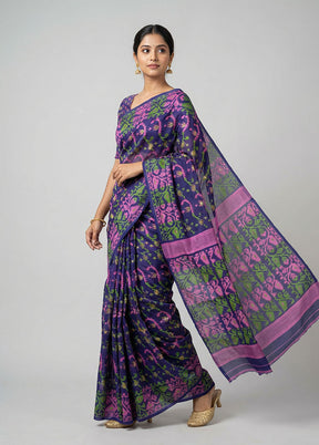 Blue Jamdani Cotton Saree Without Blouse Piece