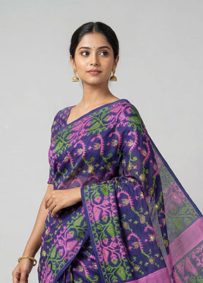 Blue Jamdani Cotton Saree Without Blouse Piece