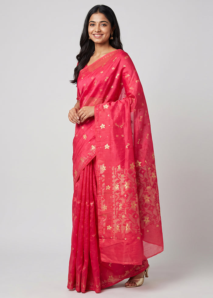 Red Jamdani Cotton Saree Without Blouse Piece