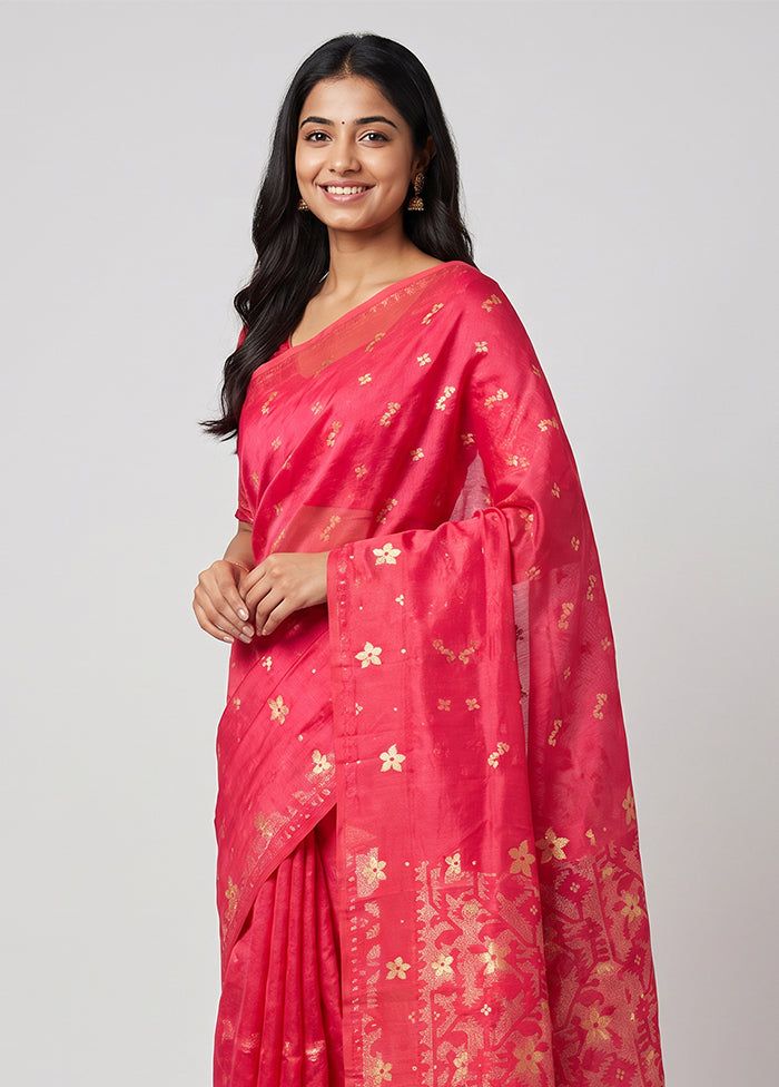 Red Jamdani Cotton Saree Without Blouse Piece