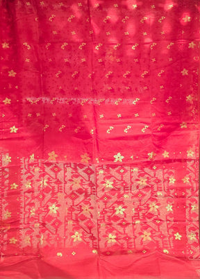 Red Jamdani Cotton Saree Without Blouse Piece