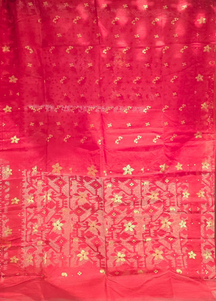 Red Jamdani Cotton Saree Without Blouse Piece