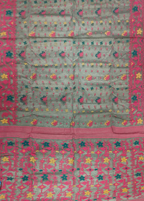 Grey Jamdani Cotton Saree Without Blouse Piece