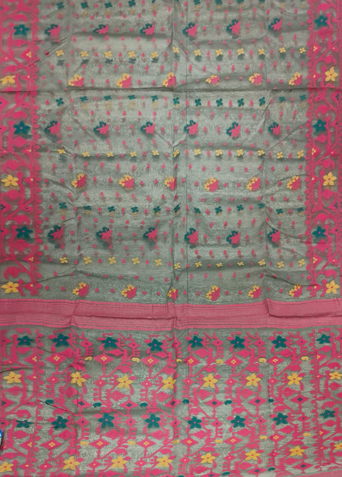 Grey Jamdani Cotton Saree Without Blouse Piece