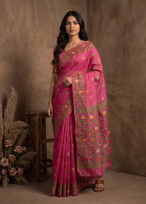 Pink Jamdani Cotton Saree Without Blouse Piece