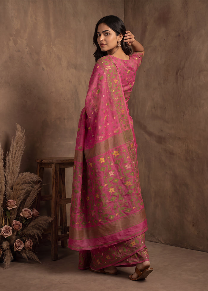 Pink Jamdani Cotton Saree Without Blouse Piece