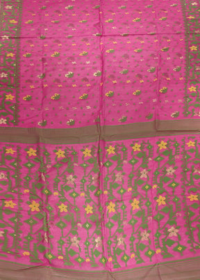 Pink Jamdani Cotton Saree Without Blouse Piece
