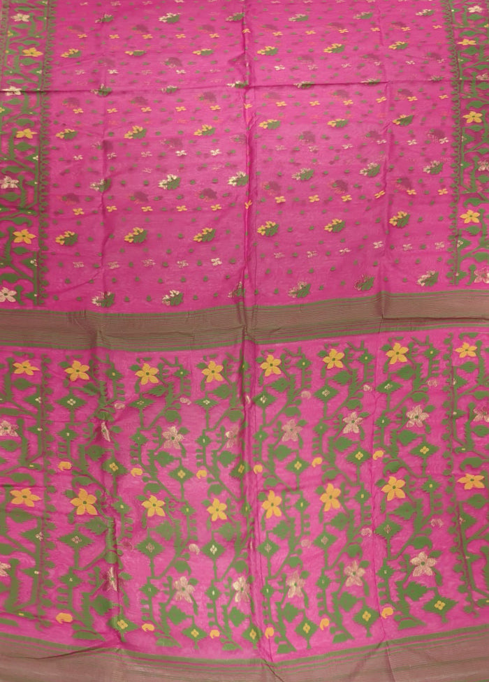Pink Jamdani Cotton Saree Without Blouse Piece
