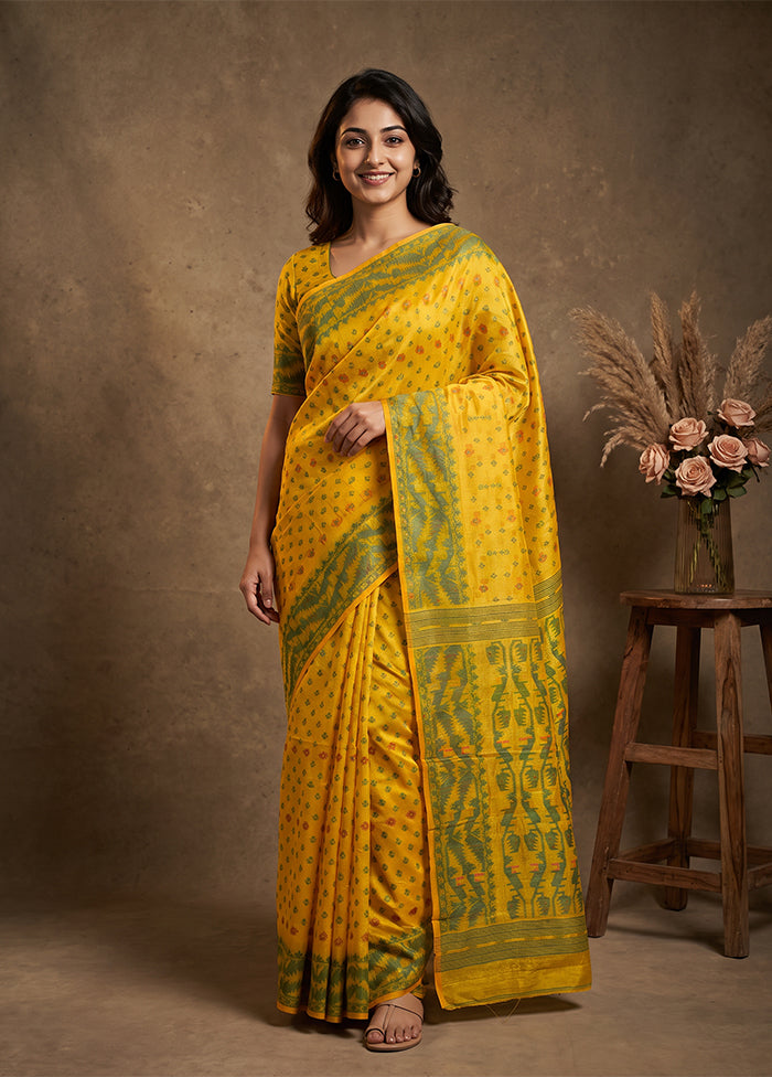 Yellow Jamdani Cotton Saree Without Blouse Piece