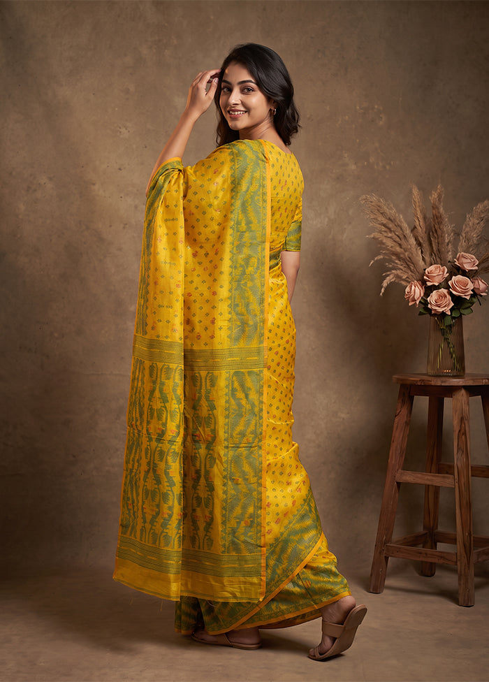 Yellow Jamdani Cotton Saree Without Blouse Piece