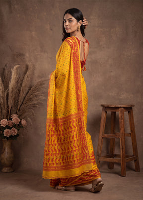 Yellow Jamdani Cotton Saree Without Blouse Piece