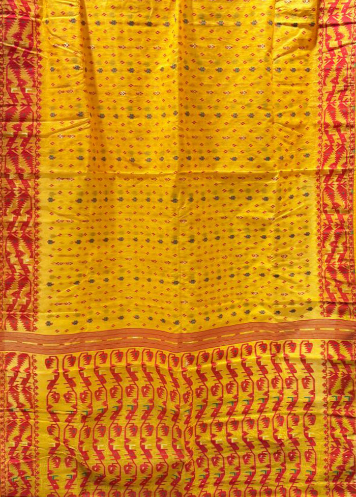 Yellow Jamdani Cotton Saree Without Blouse Piece