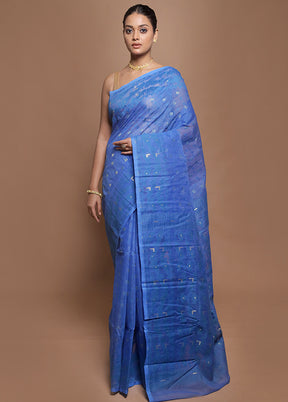 Blue Tant Jamdani Saree Without Blouse Piece