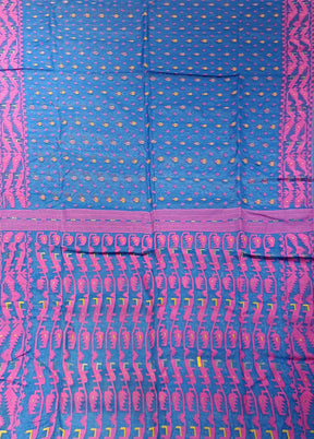 Blue Jamdani Cotton Saree Without Blouse Piece