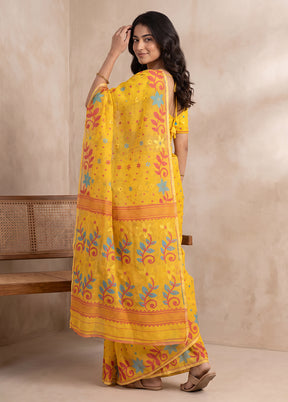 Yellow Jamdani Cotton Saree Without Blouse Piece