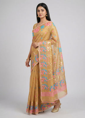 Cream Jamdani Cotton Saree Without Blouse Piece