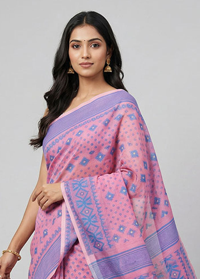 Pink Jamdani Cotton Saree Without Blouse Piece