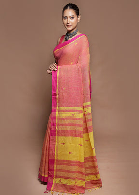 Pink Pure Cotton Saree With Blouse Piece