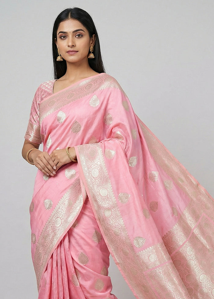 Pink Katan Silk Saree With Blouse Piece