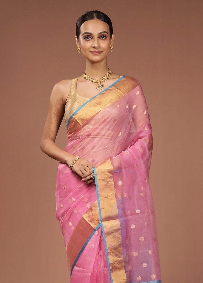 Pink Handloom Matka Pure Silk Saree With Blouse Piece