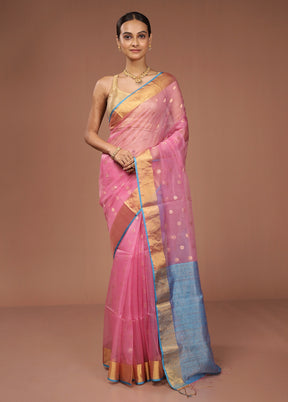 Pink Handloom Matka Pure Silk Saree With Blouse Piece