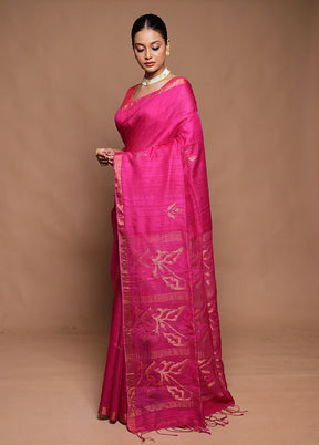 Pink Handloom Matka Pure Silk Saree With Blouse Piece