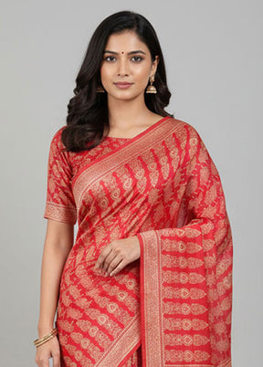 Pink Printed Silk Saree Without Blouse Piece